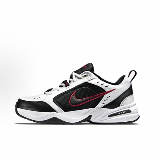 Nike Air Monarch 4 white black-varsity red Lightweight woven low-top casual shoes for men and women in black and white