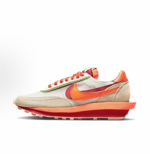 clot x sacai x Nike LDWaffle Round-toe lace-up sports low-top casual shoes for men and women, gry-blue >