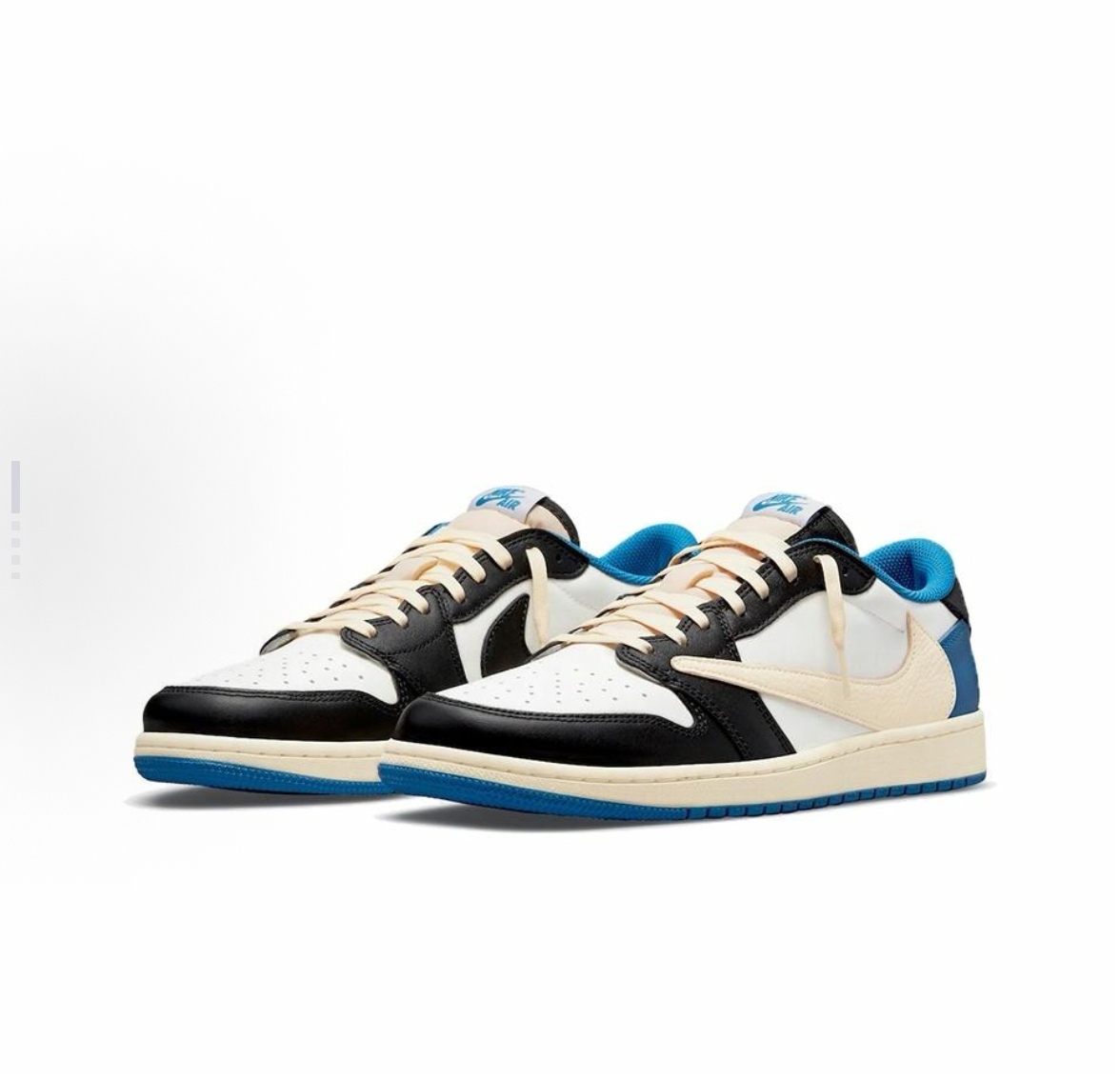 Travis Scott x Fragment Design x Jordan Air Jordan 1 Low OG SP Hook 2.0 Tripartite collaboration Lightning Low-top basketball shoes, unisex white, blue and black