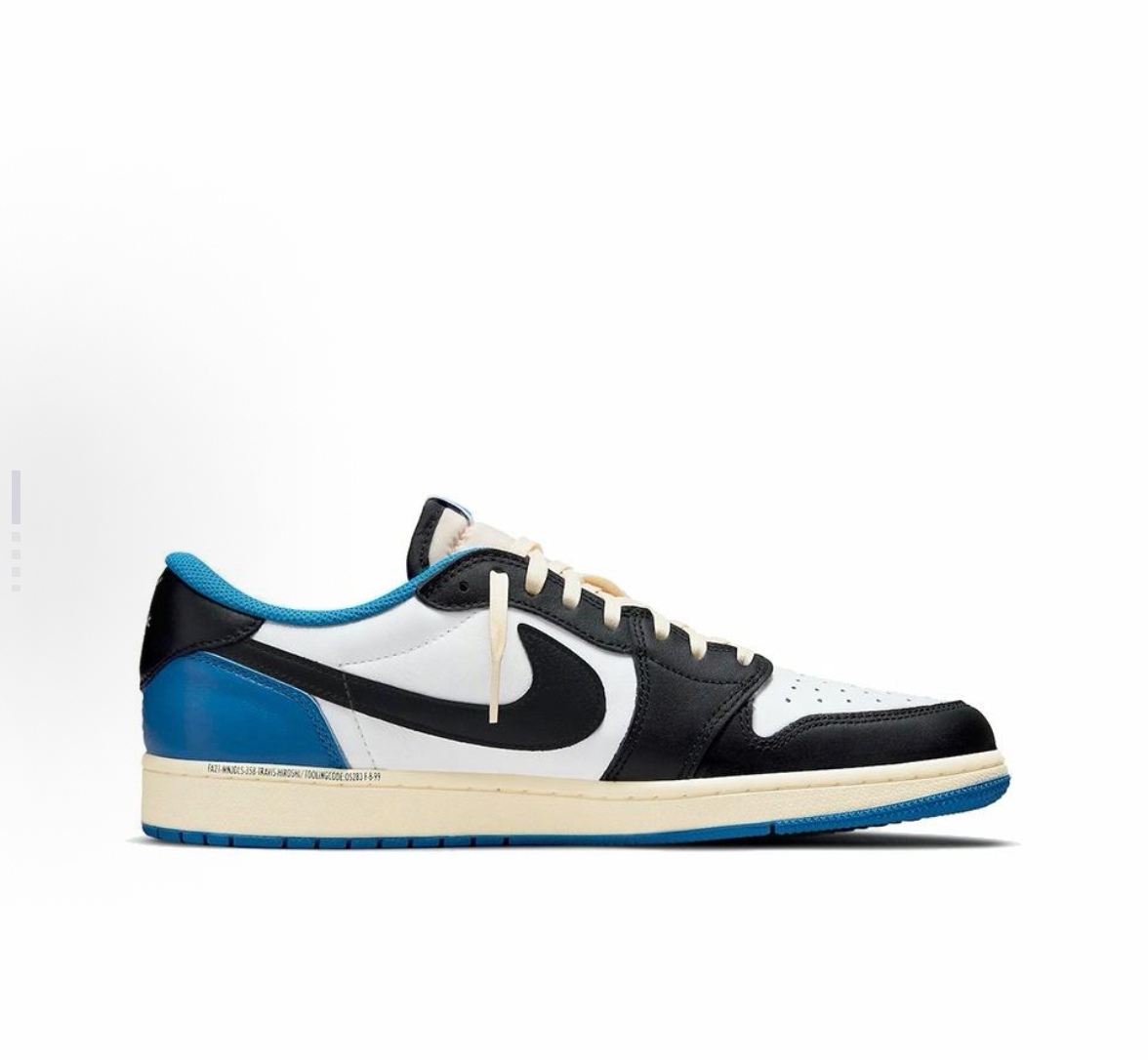 Travis Scott x Fragment Design x Jordan Air Jordan 1 Low OG SP Hook 2.0 Tripartite collaboration Lightning Low-top basketball shoes, unisex white, blue and black
