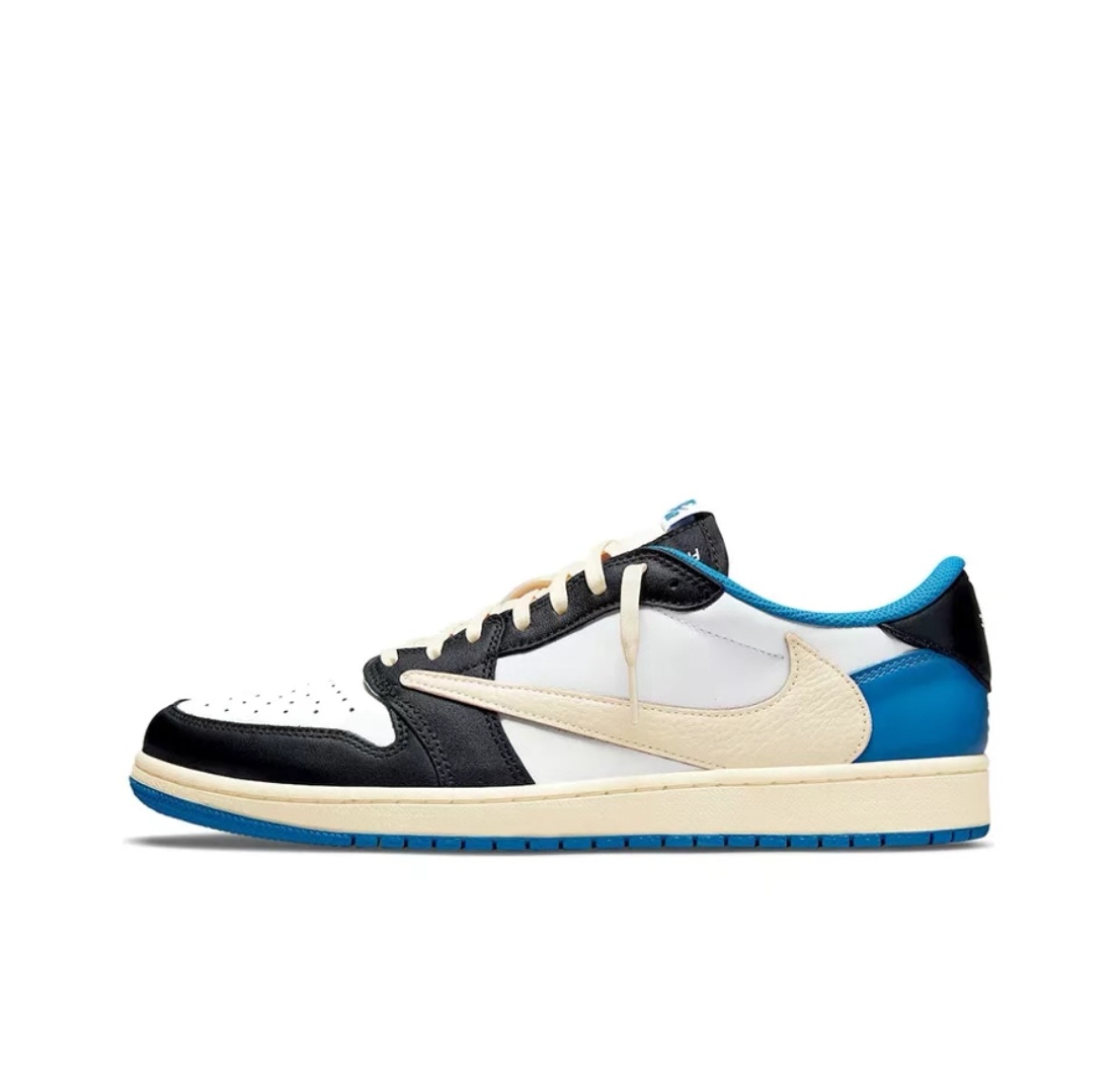 Travis Scott x Fragment Design x Jordan Air Jordan 1 Low OG SP Hook 2.0 Tripartite collaboration Lightning Low-top basketball shoes, unisex white, blue and black