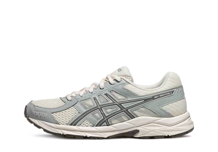 Asics Gel-Contend 4 comfy synthetic leather low-top running shoes Men and women white silver