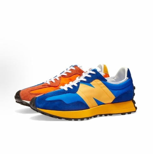 New Balance NB 327 Yuanyang Lightweight, versatile, Leather shock-absorbing, anti-slip, wear-resistant, low-top running shoes for men and women, blue and Orange