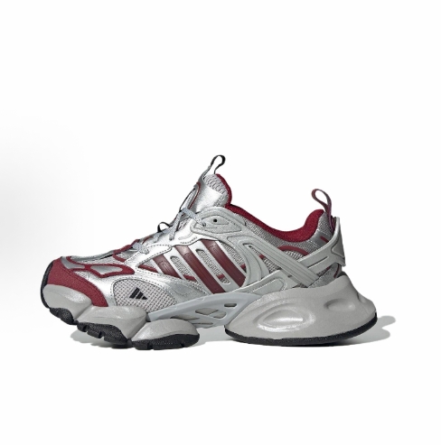 adidas XLG RUNNER DELUXE Light Mecha Shoes - Cyber Thick-soled Anti-slip and Wear-resistant Low-top Running shoes for men and women, silver wine Red >
