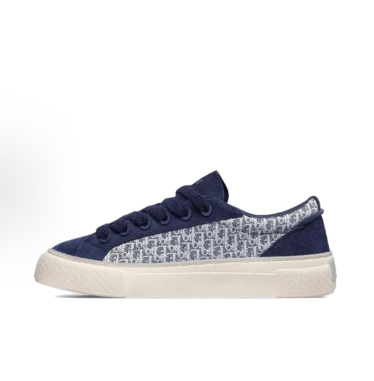 DIOR B33 thick-soled round-toe lace-up low-top fashion sneakers for men and women in blue and white