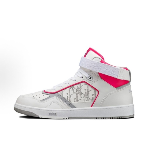 DIOR B27 Cowhide high-top Fashion Sneakers for Men and women in white and red
