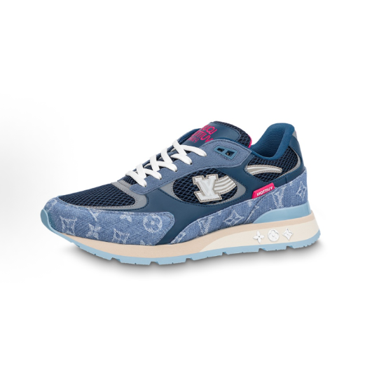 LOUIS VUITTON Run Away Monogram denim Lace-up Low-top sporty casual shoes for men and women, blue