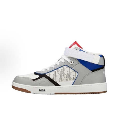 DIOR B27 Cowhide high-top Fashion Sneakers for Men and women in white and red