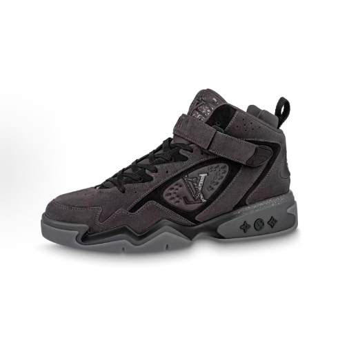 LOUIS VUITTON Trainer 2 Cowhide adjustable Velcro basketball shoes, anti-slip and wear-resistant, mid-top sports casual shoes, men's style, white and black, flower