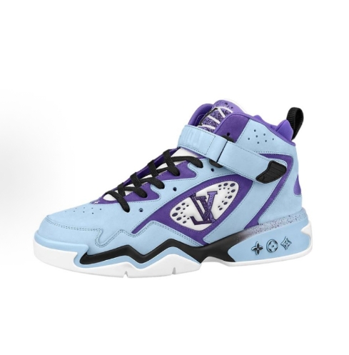 LOUIS VUITTON Trainer 2 Cowhide adjustable Velcro basketball shoes, anti-slip and wear-resistant, mid-top sports casual shoes, men's style, white and black, flower