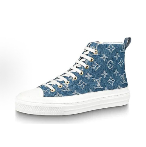 The LOUIS VUITTON Stellar is a high-top, high-top fashion board shoe and women's denim with a full printed pattern on the upper