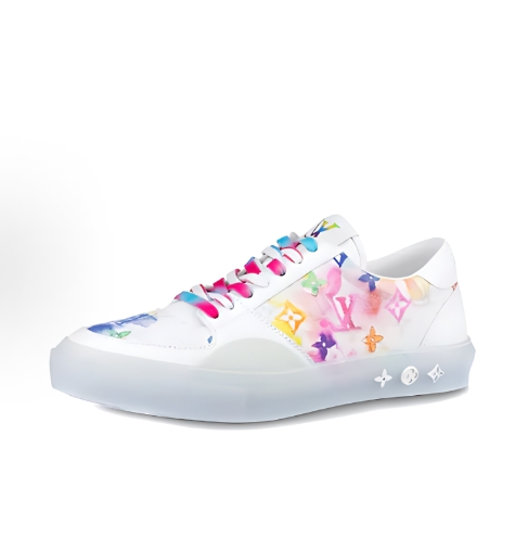 LOUIS VUITTON Ollie leather two-tone sporty fashion sneakers for men in white and blue