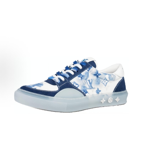 LOUIS VUITTON Ollie leather two-tone sporty fashion sneakers for men in white and blue