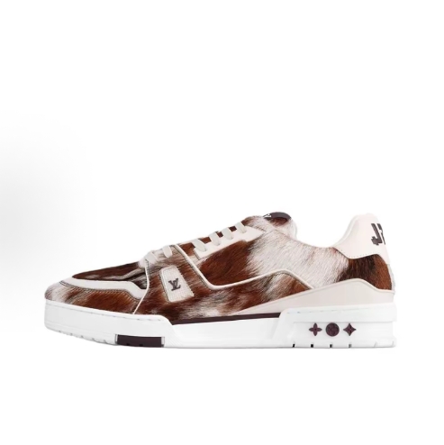 LOUIS VUITTON Trainer hand-painted graffiti Low-top lace-up low-top fashion sneakers for men and women in white and black