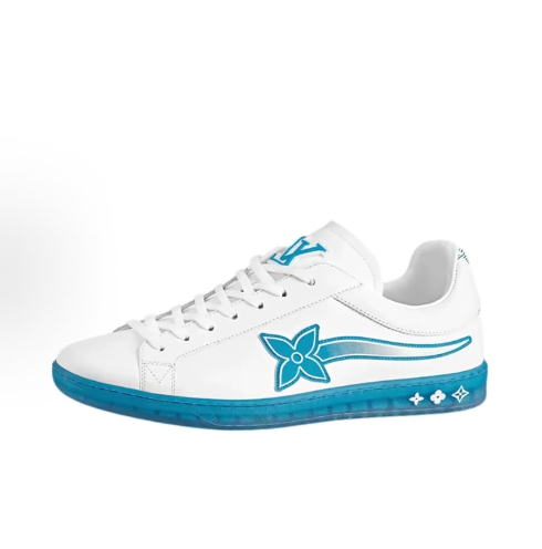 LOUIS VUITTON Luxembourg Samothrace cowhide sporty comfortable low-top fashion sneakers for men in white and blue