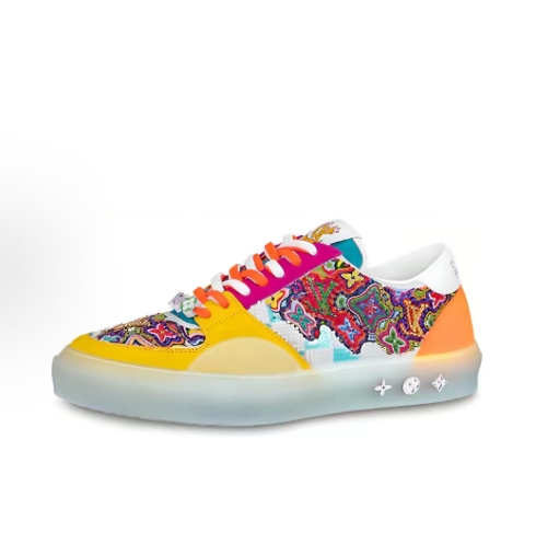 LOUIS VUITTON Ollie leather two-tone sporty fashion sneakers for men in white and blue