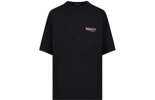 Balenciaga Political Campaign Cola Print large-sized short-sleeved off-the-shoulder T-shirt for men and women in black