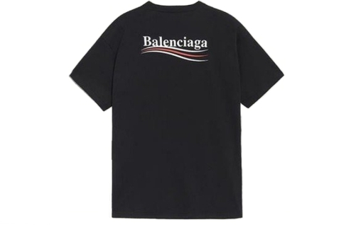Balenciaga Political Campaign Cola Print large-sized short-sleeved off-the-shoulder T-shirt for men and women in black