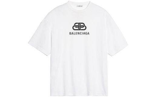 A Balenciaga short-sleeved T-shirt with a lock Logo and letter print on the chest, black for men and women
