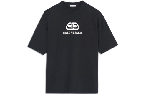 A Balenciaga short-sleeved T-shirt with a lock Logo and letter print on the chest, black for men and women