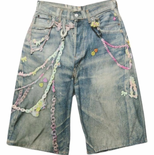Acne Studios Letter chain Loose seven-inch denim shorts for men in blue >