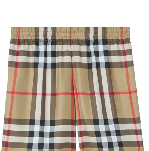Burberry SS22 checkered silk knee-length five-inch casual shorts for men in classic beige