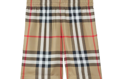 Burberry SS22 checkered silk knee-length five-inch casual shorts for men in classic beige