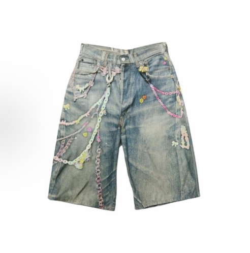 Acne Studios Letter chain Loose seven-inch denim shorts for men in blue >
