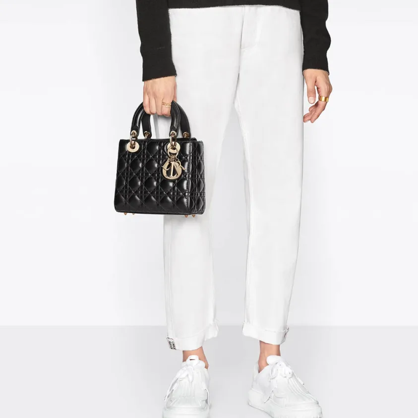 DIOR Small Lady Dior Bag-Lambskin Leather Shoulder Bag
