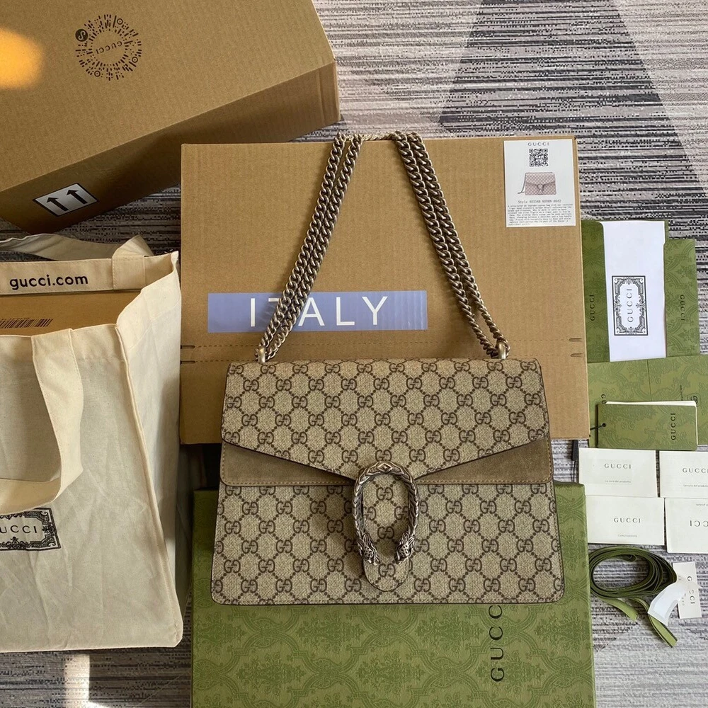 Gucci DIONYSUS GG Supreme Small Shoulder Bag With Beige