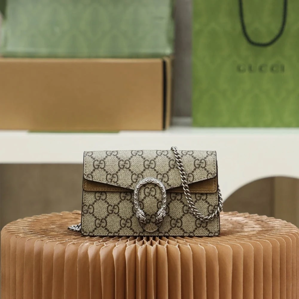 Gucci DIONYSUS GG Supreme Small Shoulder Bag With Beige