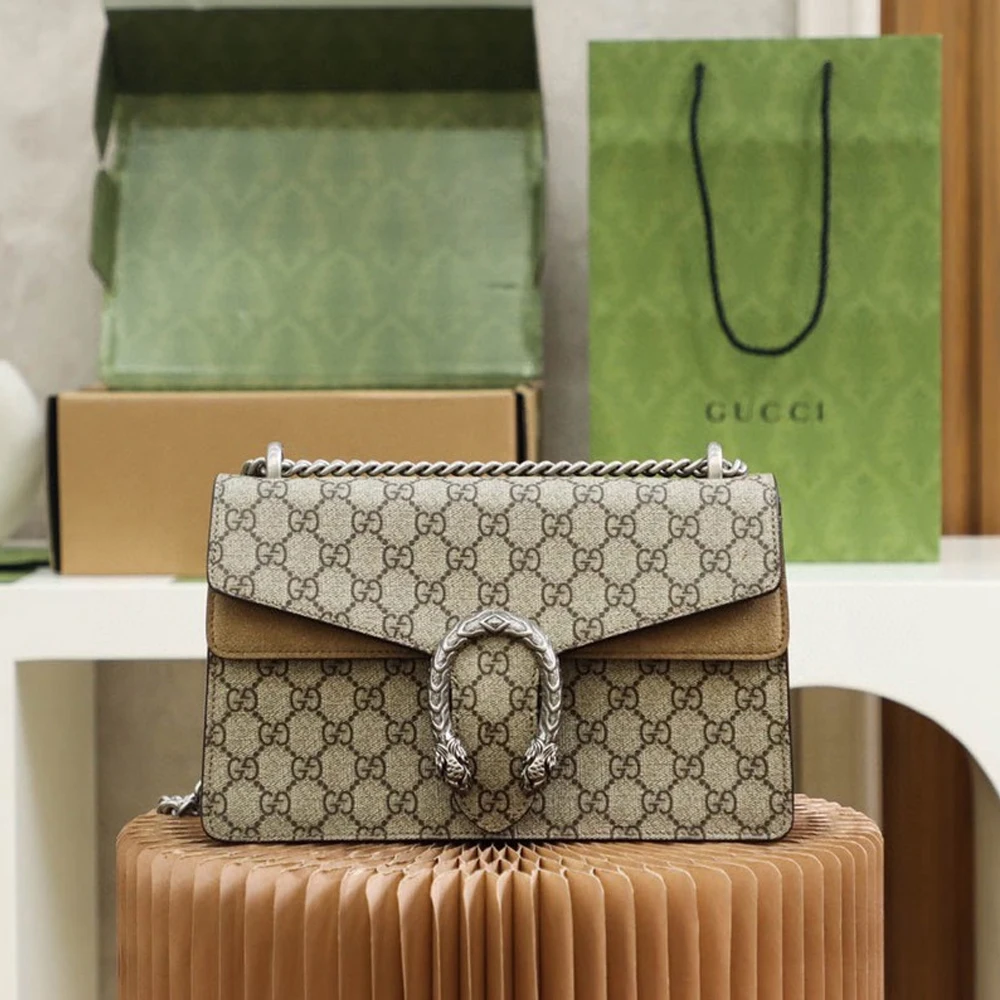 Gucci DIONYSUS GG Supreme Small Shoulder Bag With Beige