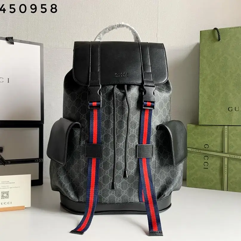 Gucci Striped Webbing Backpack Bag