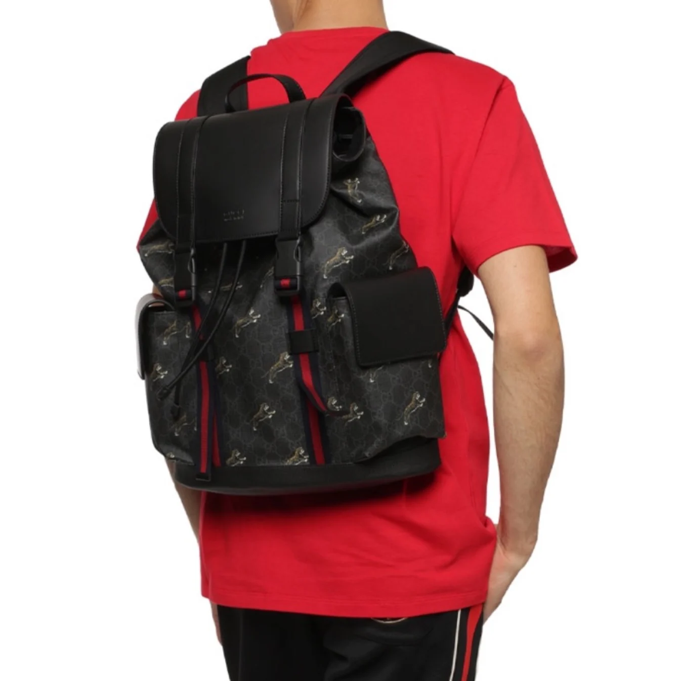 Gucci Striped Webbing Backpack Bag