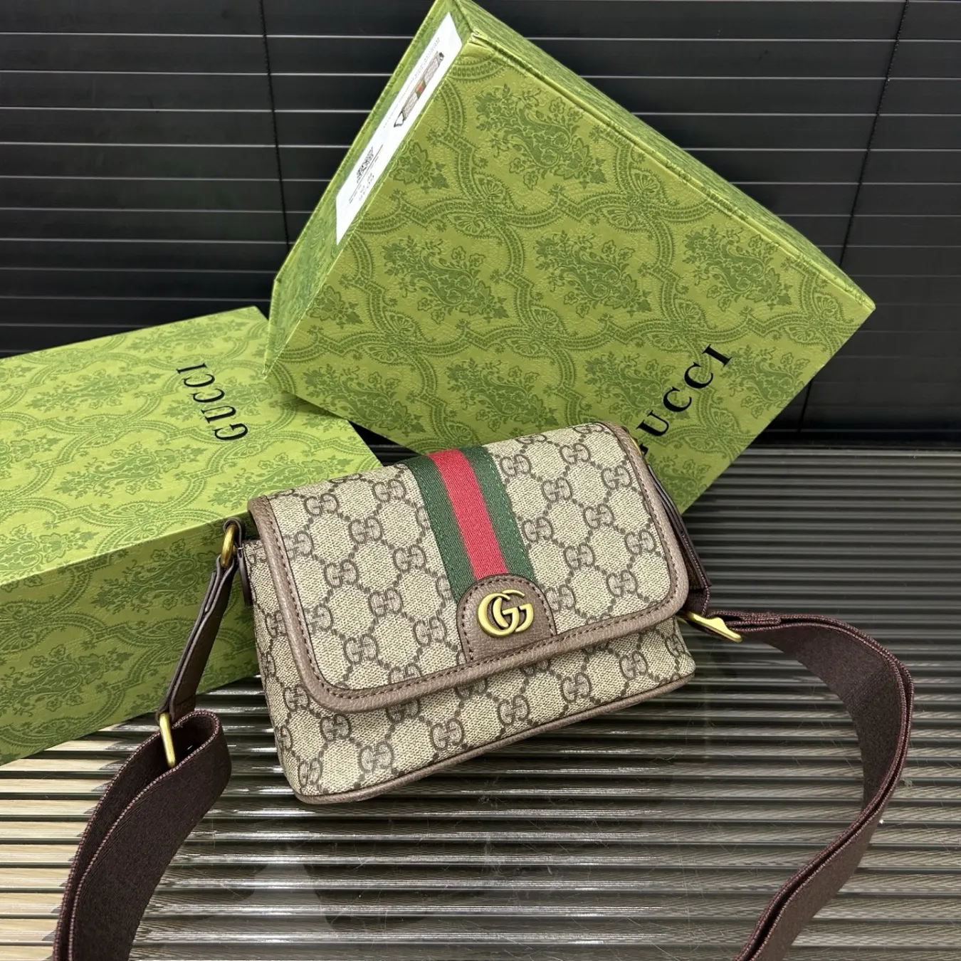 Gucci Ophidia Double G Logo Flap Messenger Bag