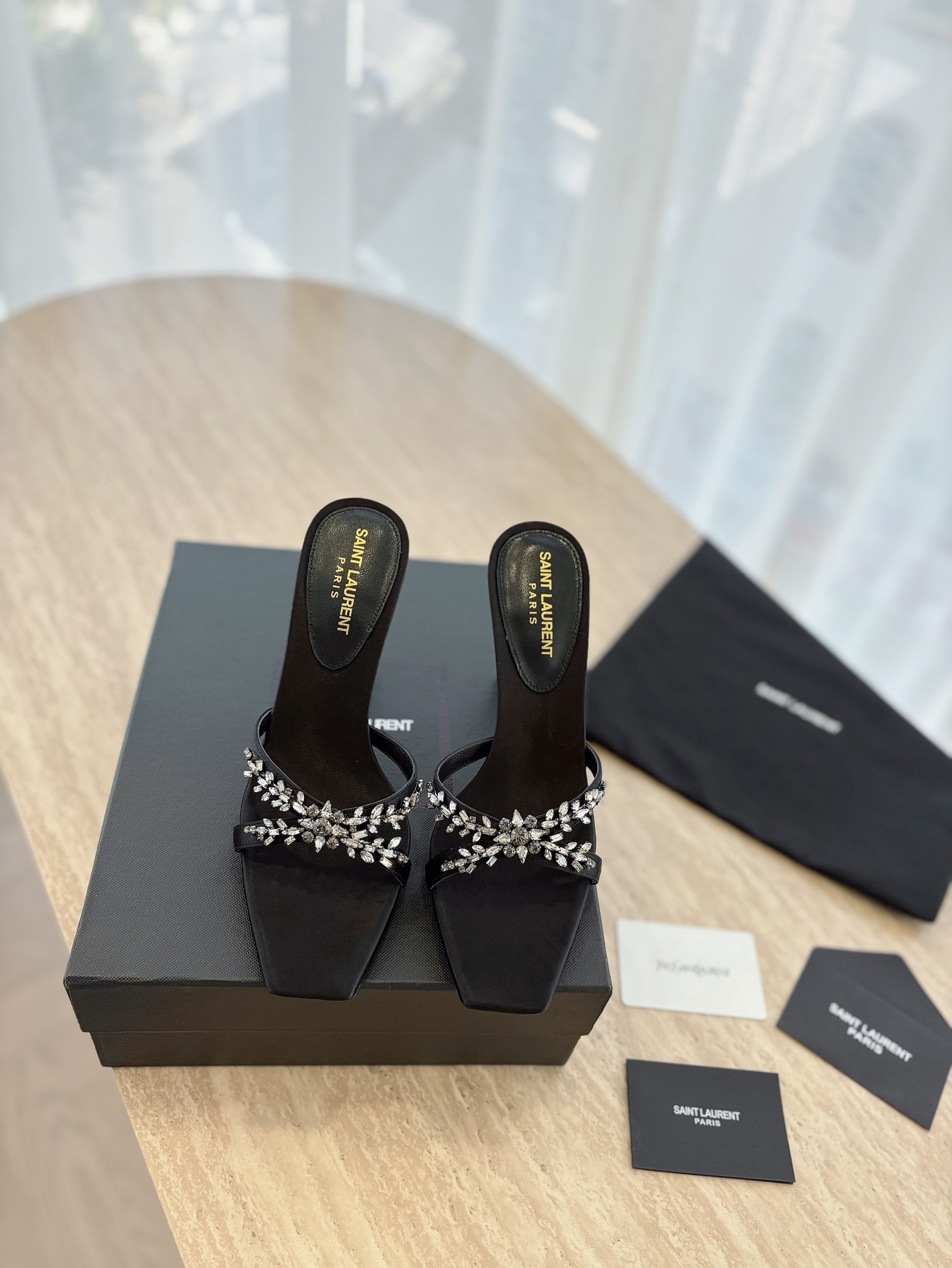 Saint Laurent YSL Big Rhinestone Heels Sandals Shoes