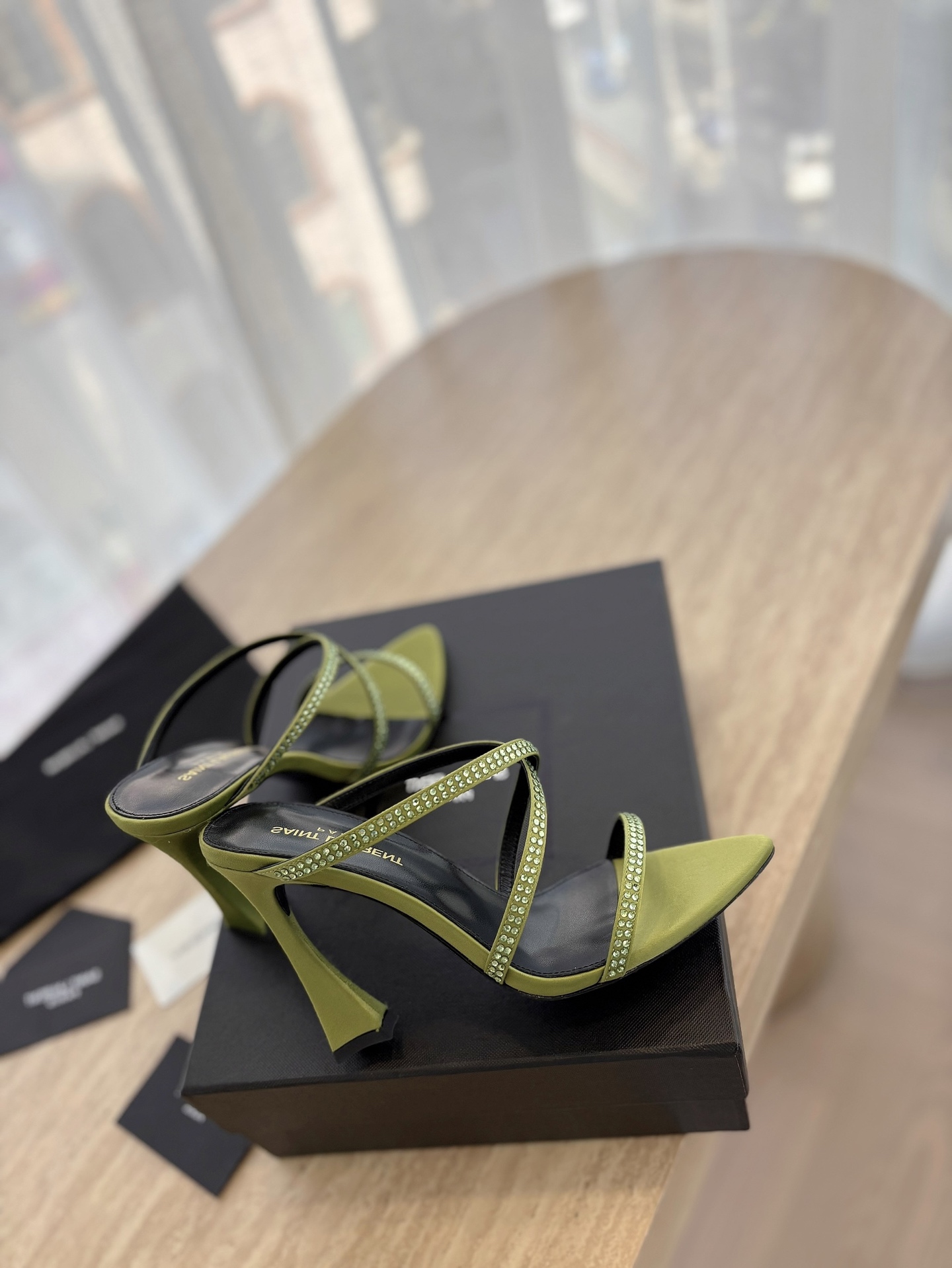 Saint Laurent YSL Rhinestone Heels Sandals Slipper Shoes