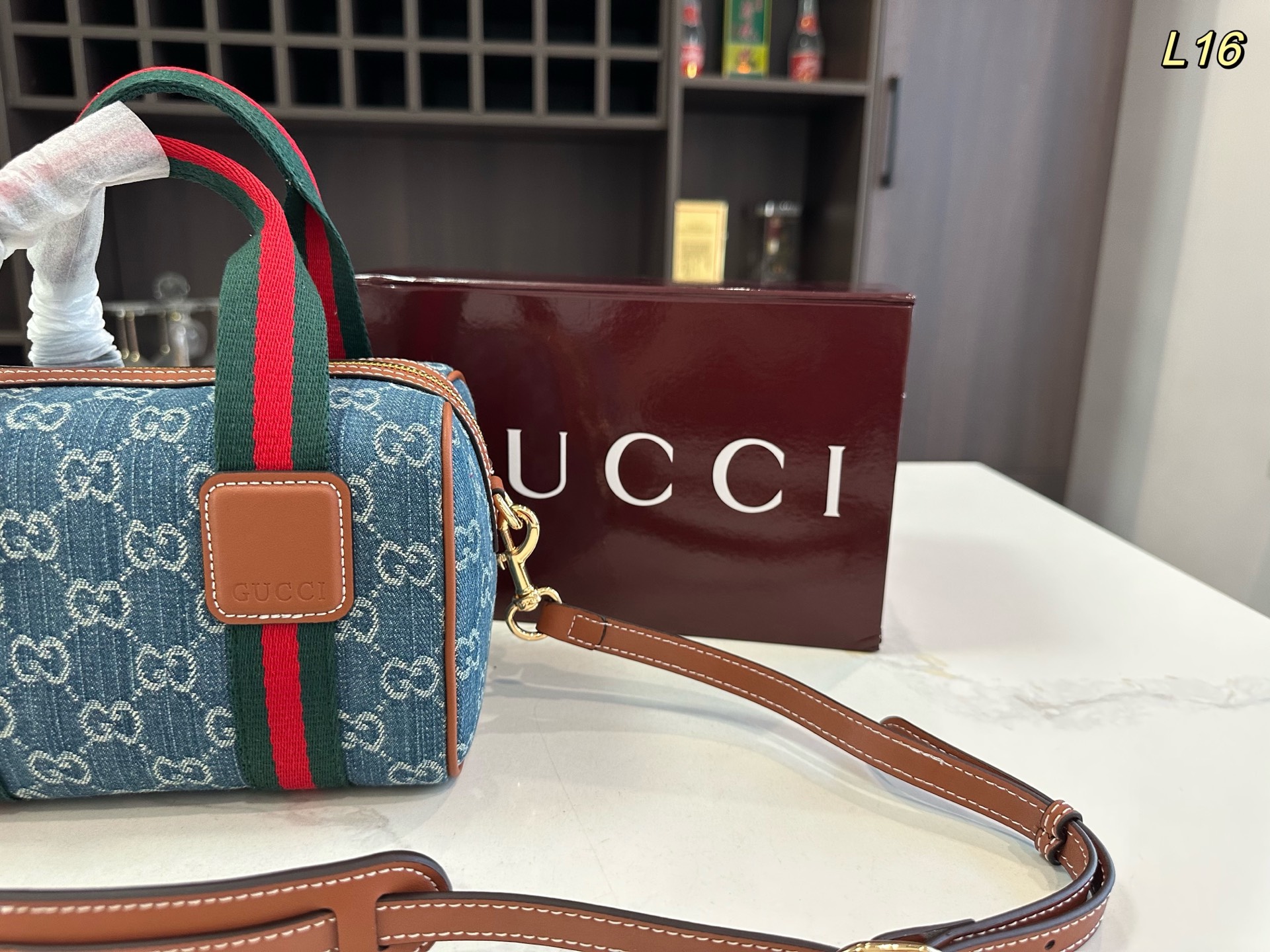 GUCCI Boston Denim Pillow Bag