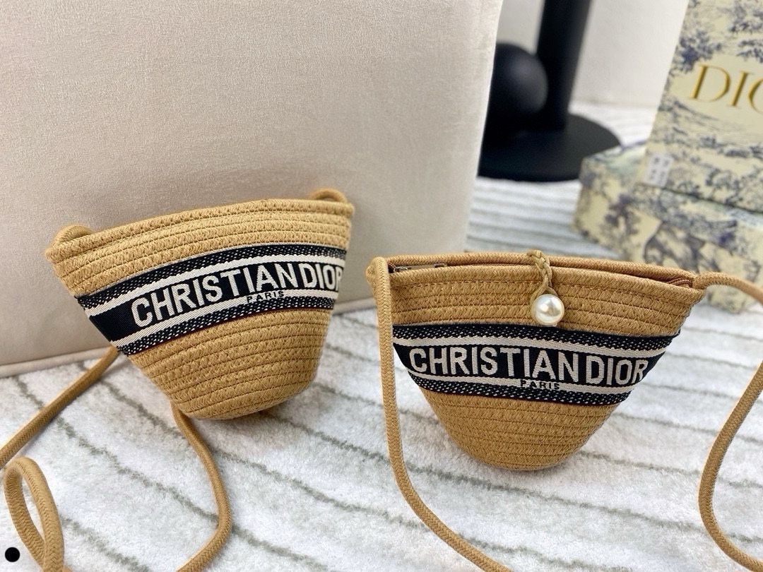 Dior Raffia Mini Bucket Bag