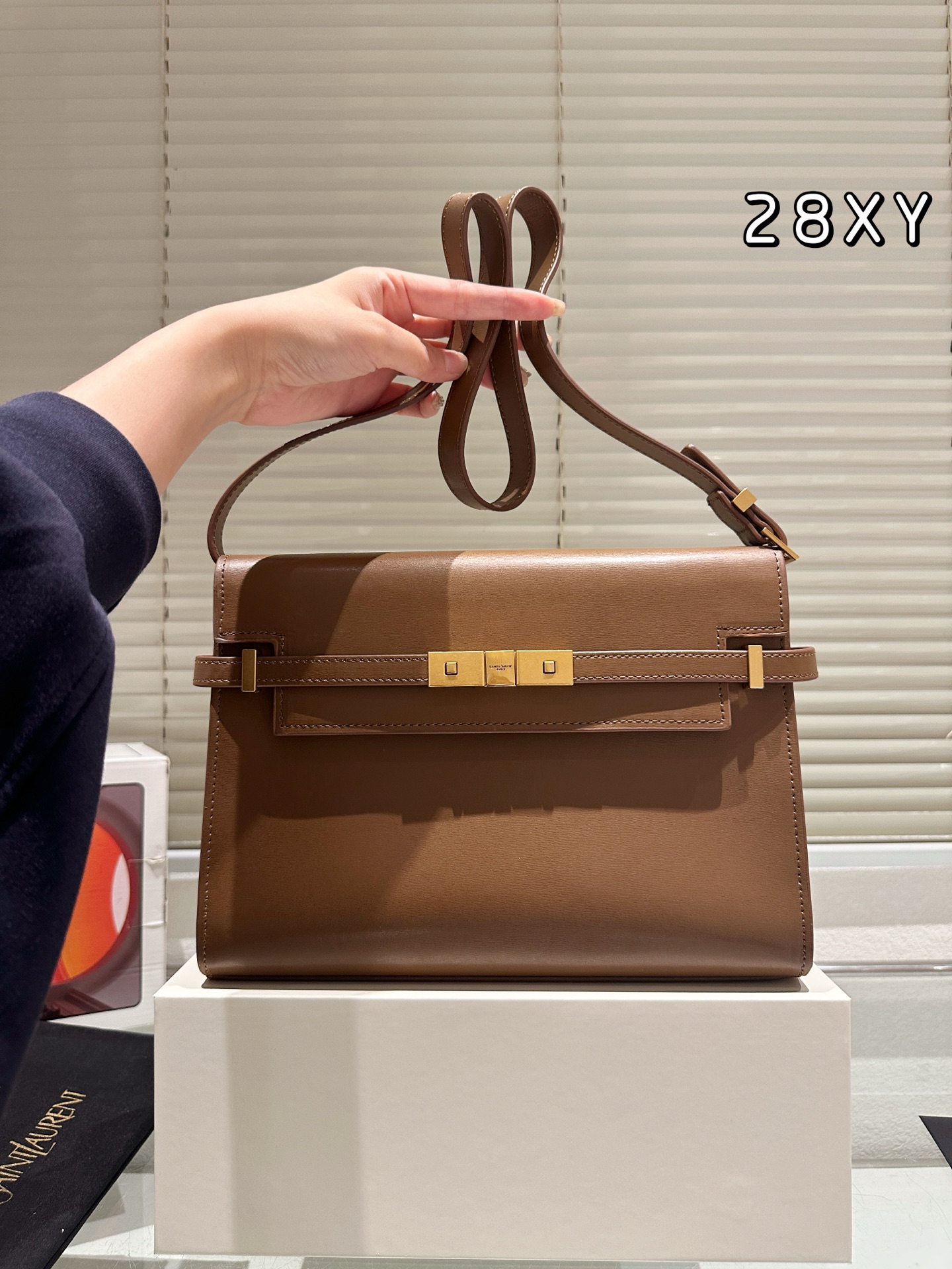 YSL Manhattan Box Bag Calfskin Leather Professional Tote