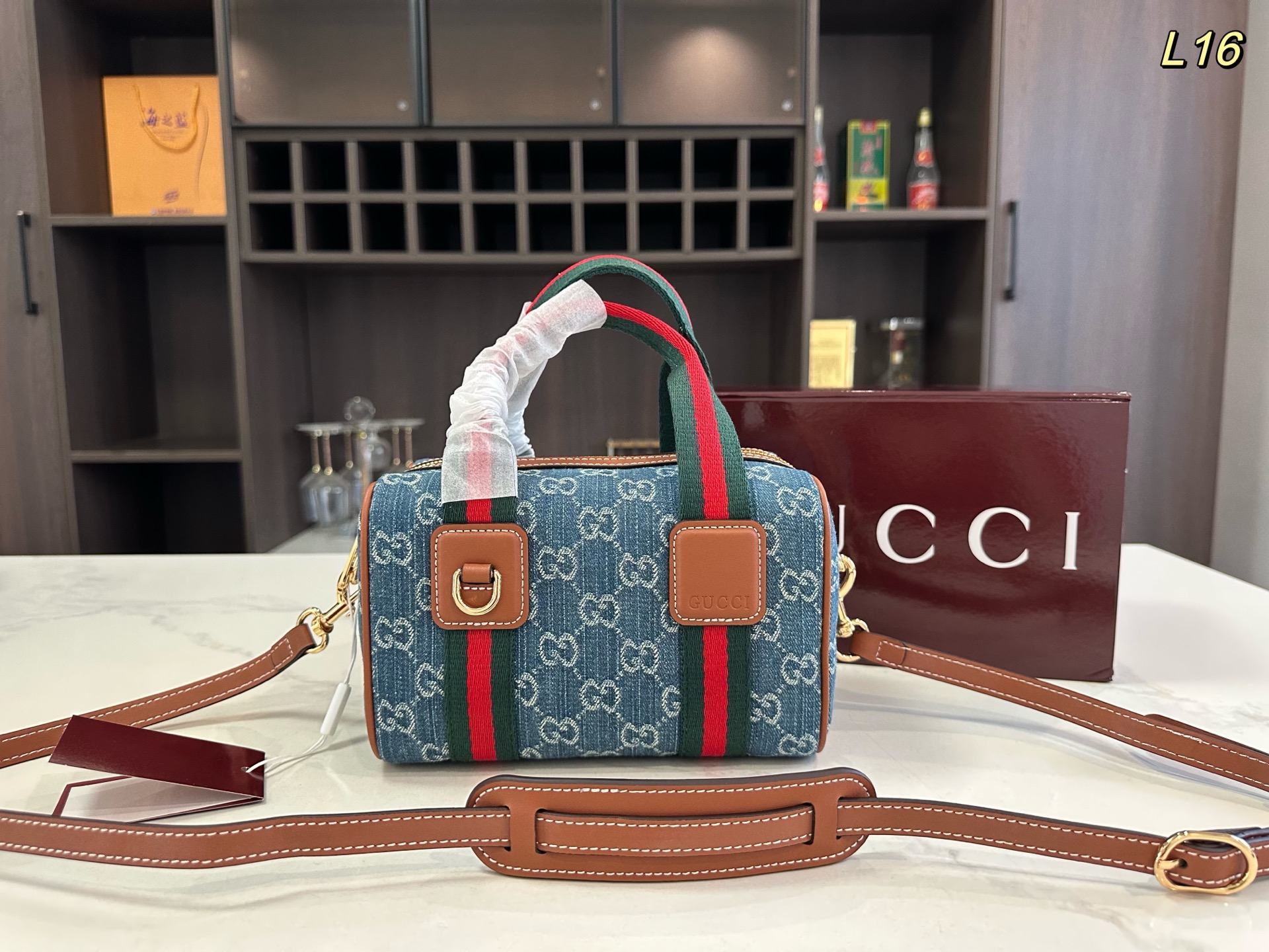 GUCCI Boston Denim Pillow Bag