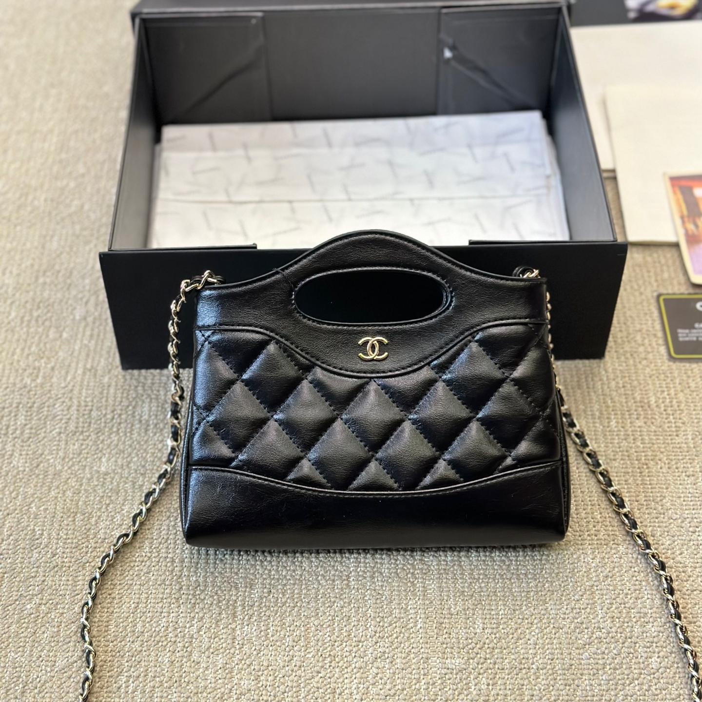 CHANEL 31 Mini  Chain Shoulder Bag Shiny Calf Leather