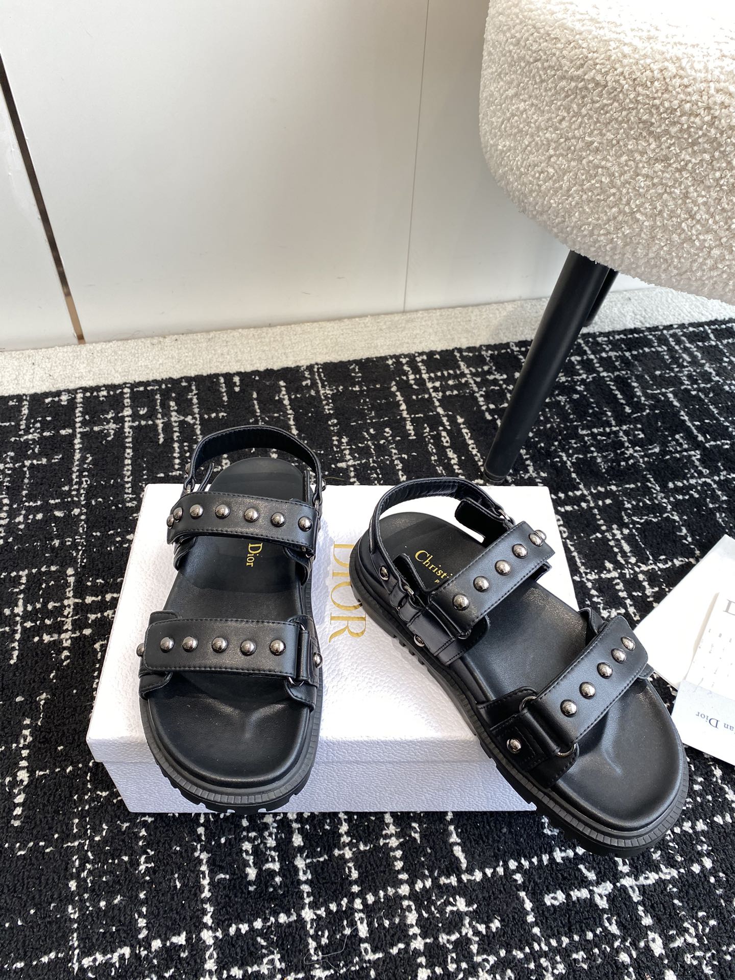 Dior Dioract One Strap Studded Flat Sandals Slipper Shoes