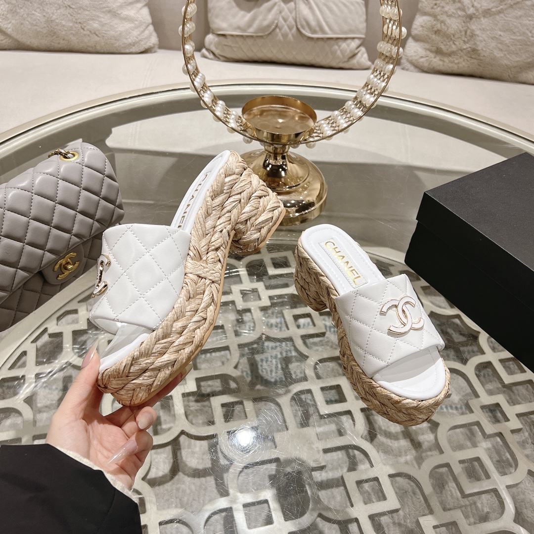 Chanel Thick Bottom Heels Slipper Sandals Shoes