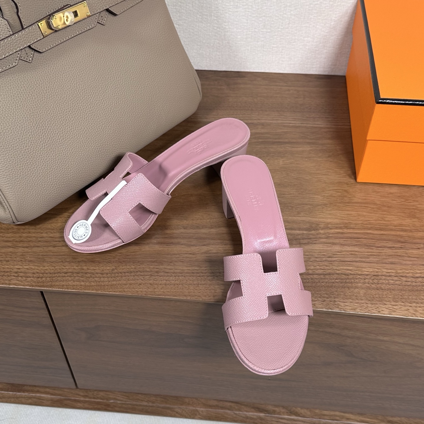Hermes Oran H Square Heel High Heeled Sandals Slippers Shoes