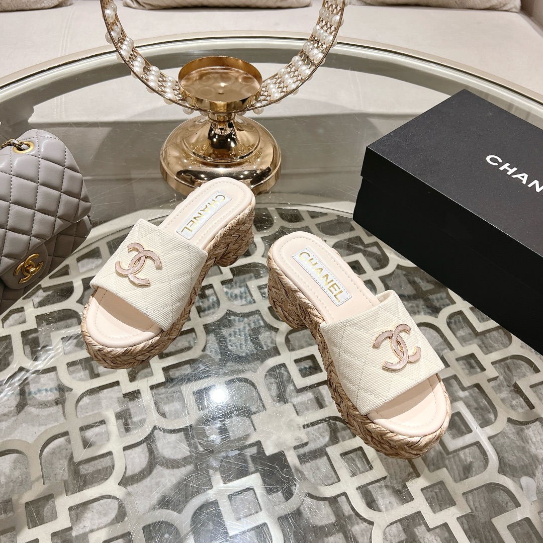 Chanel Thick Bottom Heels Slipper Sandals Shoes