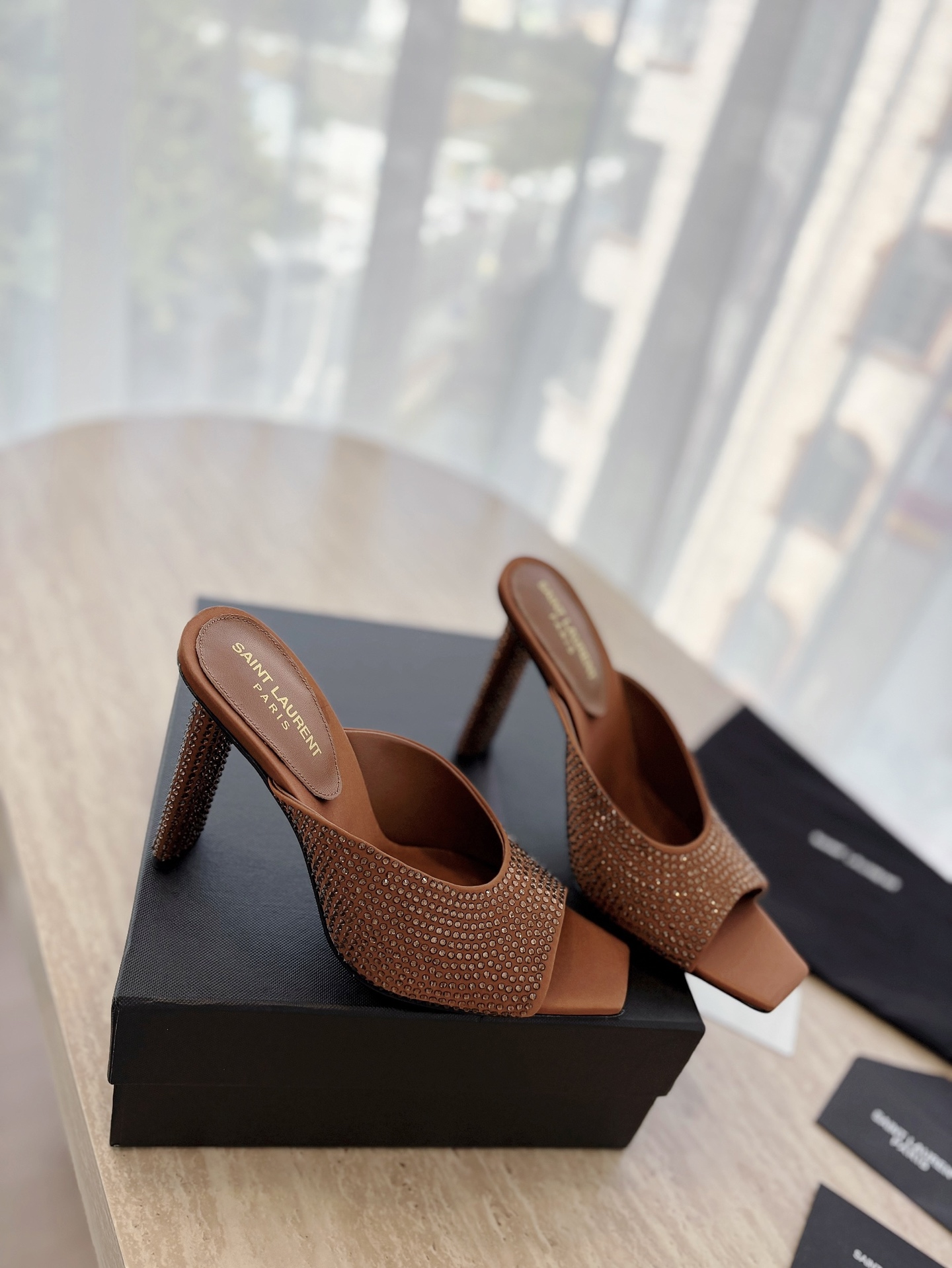 Saint Laurent YSL Rhinestone Heels Sandals Slipper Shoes