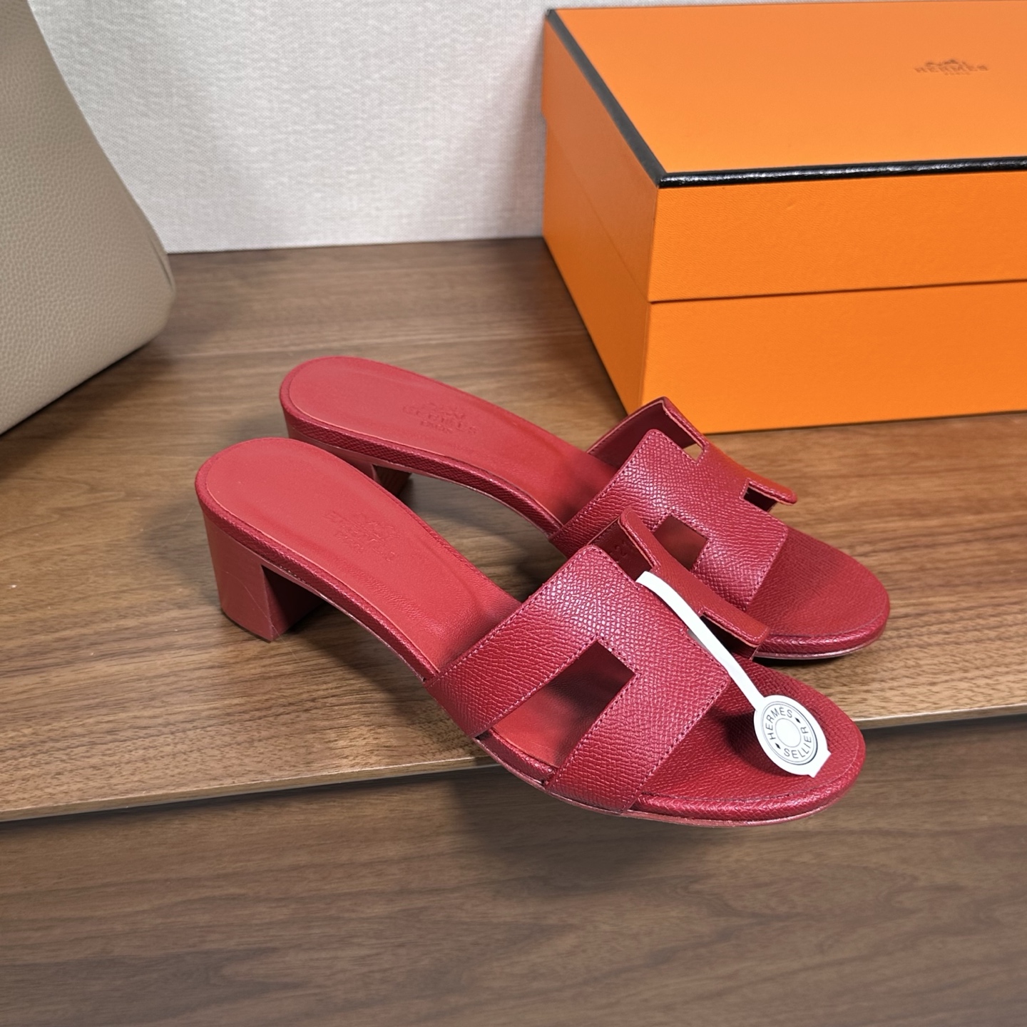 Hermes Oran H Square Heel High Heeled Sandals Slippers Shoes