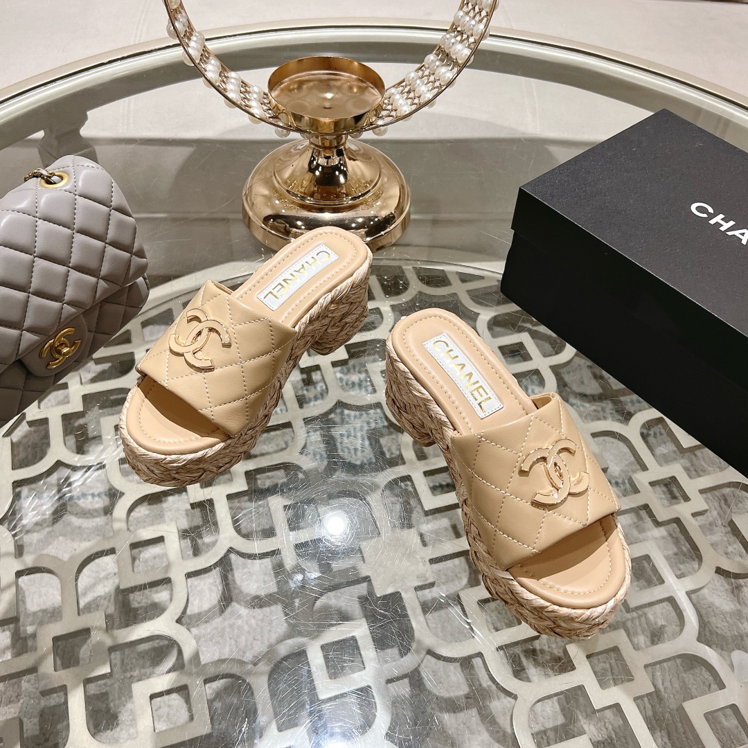 Chanel Thick Bottom Heels Slipper Sandals Shoes