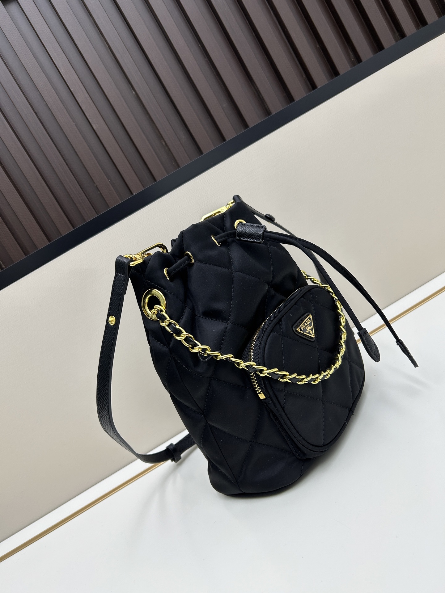 Prada 2391 Mini Black Nylon Bucket Bag